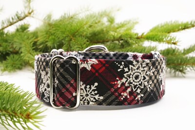 1.5" WIDE Christmas Martingale Collar | Winter Snowflakes Plaid Greyhound Martingale | Winter Plaid Greyhound Martingale - image1